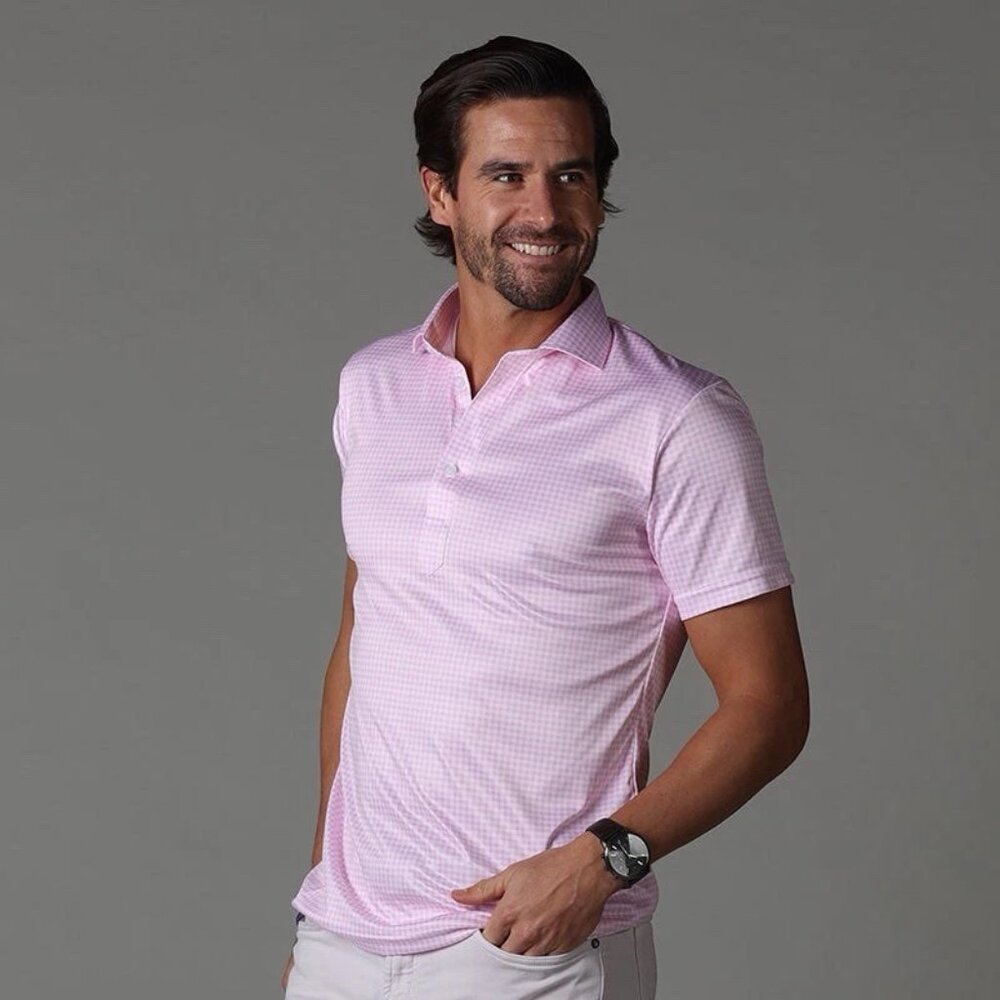 Men’s Collars & Co. Pink Gingham Short Sleeve Polo Shirt S NWT